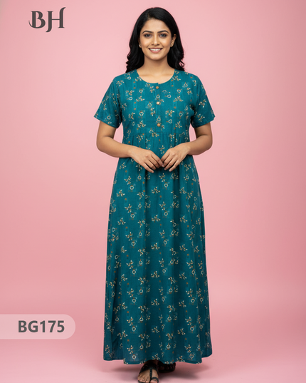 Cotton Frock Nighty with Knot & Pocket | Comfortable Free Size Nightwear