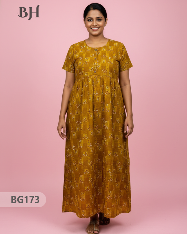 Cotton Frock Nighty with Knot & Pocket | Comfortable Free Size Nightwear