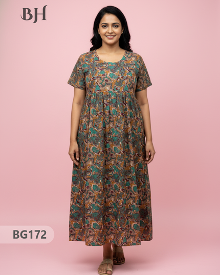 Cotton Frock Nighty with Knot & Pocket | Comfortable Free Size Nightwear