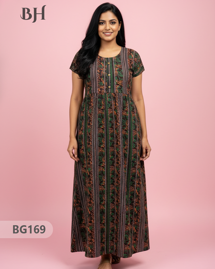 Cotton Frock Nighty with Knot & Pocket | Comfortable Free Size Nightwear