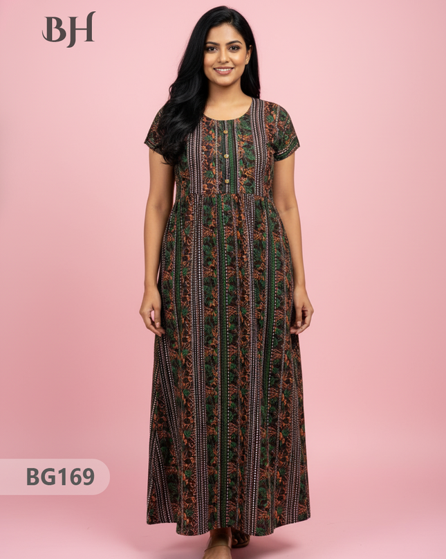 Cotton Frock Nighty with Knot & Pocket | Comfortable Free Size Nightwear