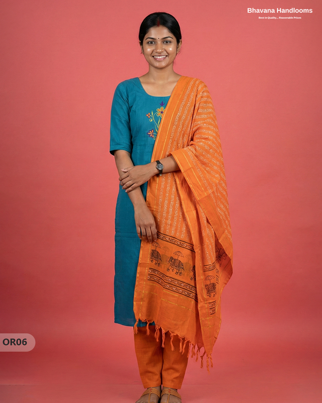 Cotton 3Pc Ready-to-Wear Kurti Set – Sea Blue colour | No Lining