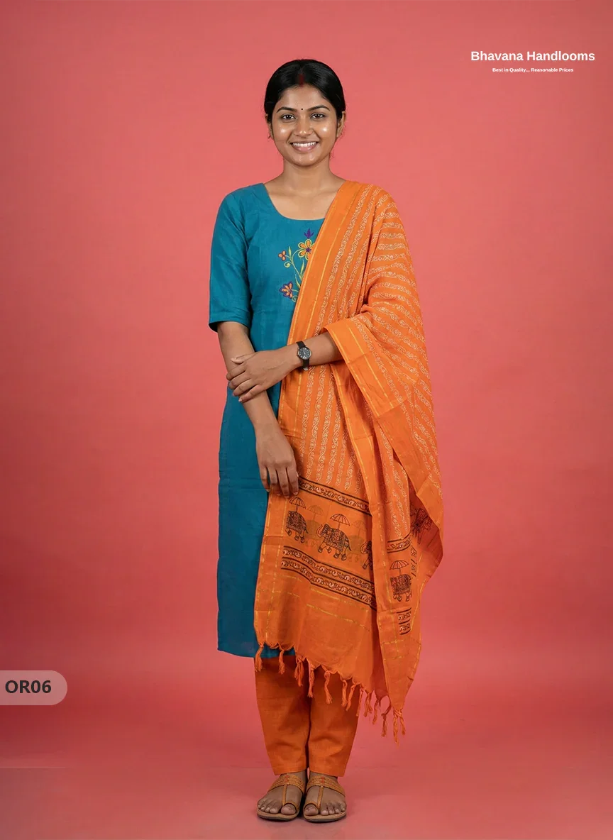 Cotton 3Pc Ready-to-Wear Kurti Set – Sea Blue colour | No Lining