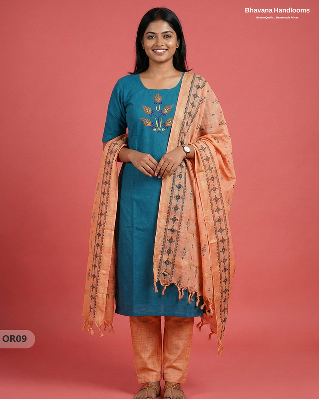 Cotton 3Pc Ready-to-Wear Kurti Set – Sea Blue colour | No Lining