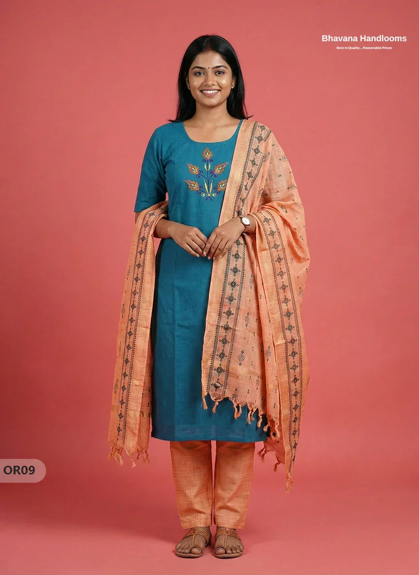 Cotton 3Pc Ready-to-Wear Kurti Set – Sea Blue colour | No Lining
