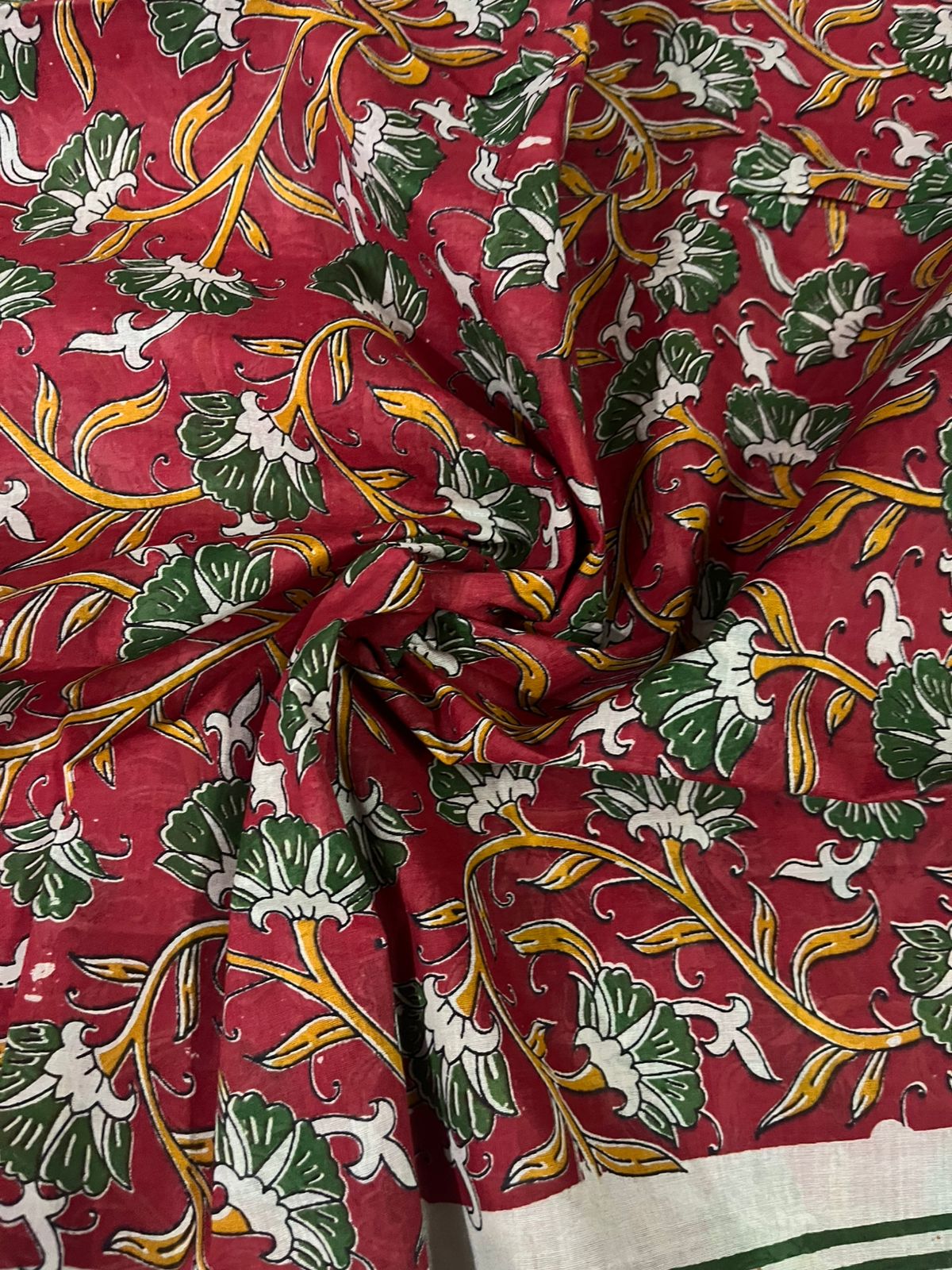Kalamkari Cotton Hakoba Woven Print 3PC Dress Material Set in Forest Green | Traditional Handcrafted Elegance