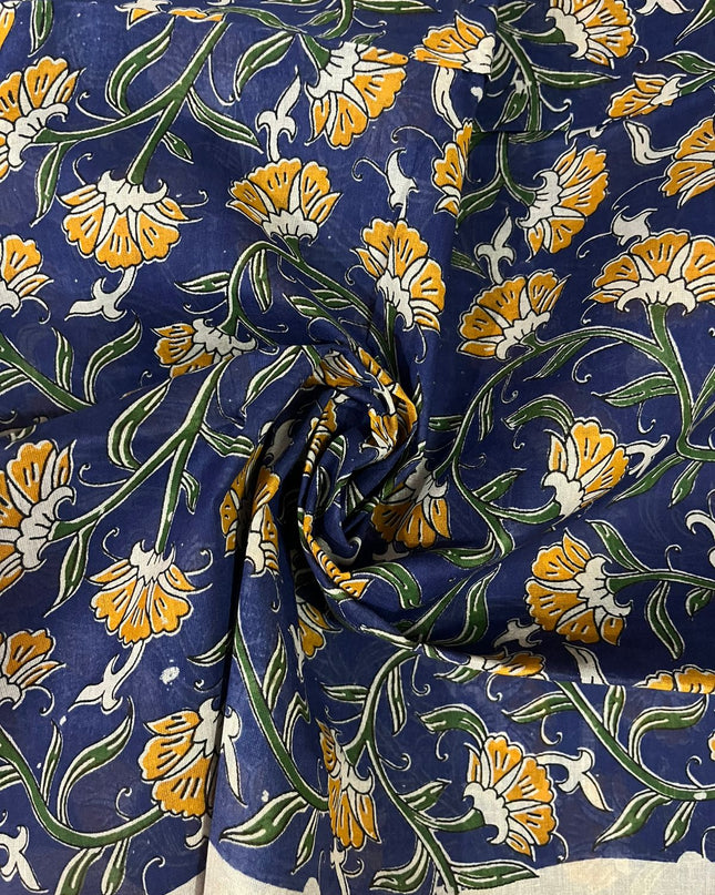 Kalamkari Cotton Hakoba Woven Print 3PC Dress Material Set in Mustard Yellow | Traditional Handcrafted Elegance