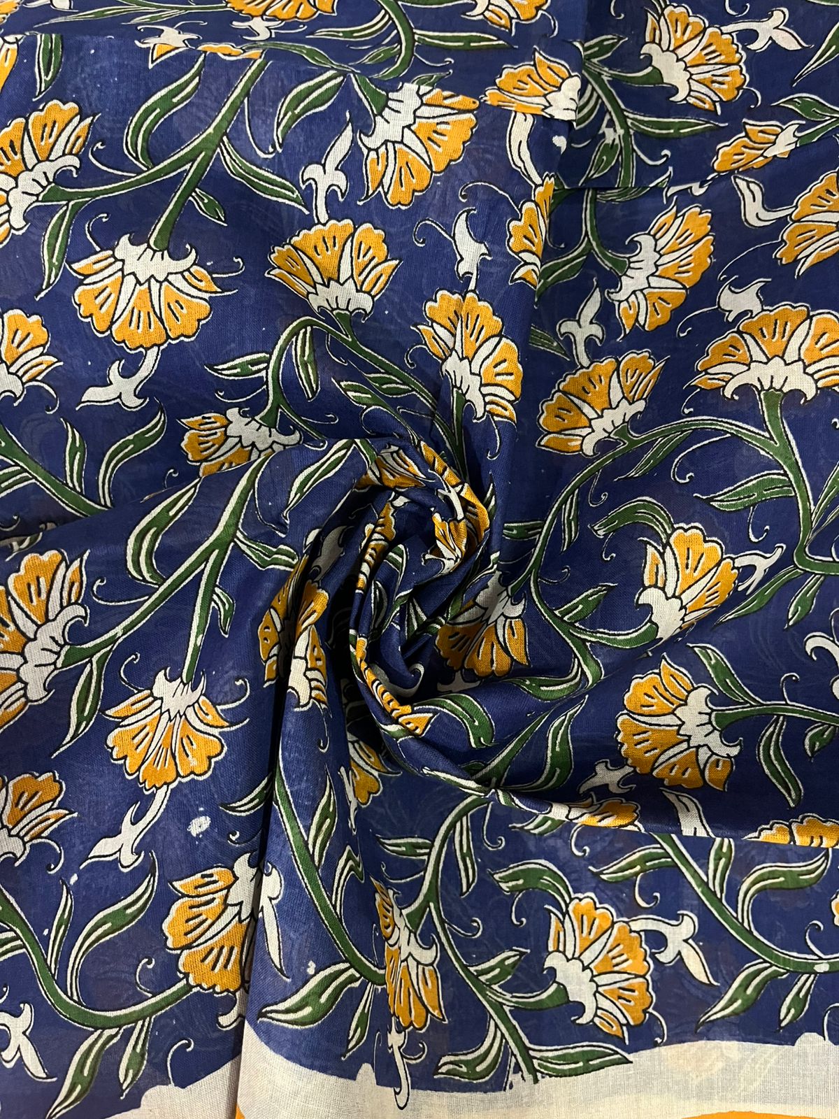 Kalamkari Cotton Hakoba Woven Print 3PC Dress Material Set in Mustard Yellow | Traditional Handcrafted Elegance