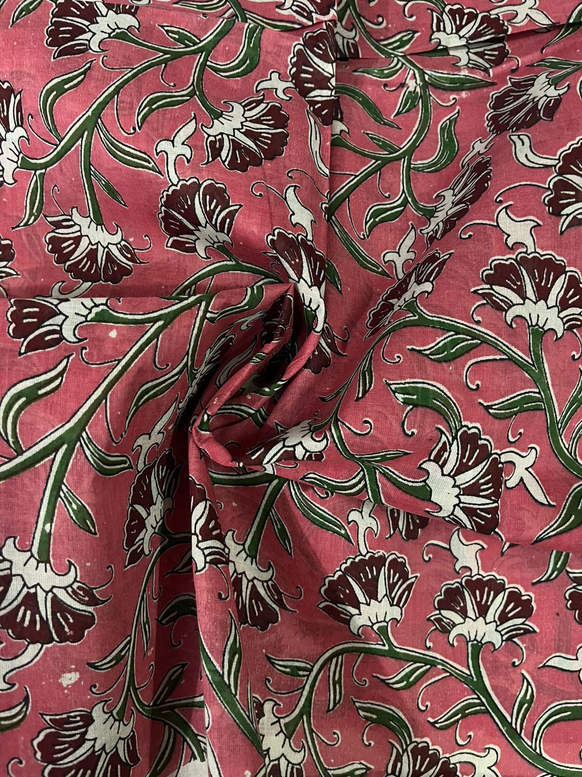 Kalamkari Cotton Hakoba Woven Print 3PC Dress Material Set in Rich Brown | Traditional Handcrafted Elegance