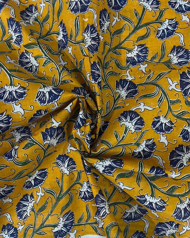 Kalamkari Cotton Hakoba Woven Print 3PC Dress Material Set in Classic Navy Blue | Traditional Handcrafted Elegance