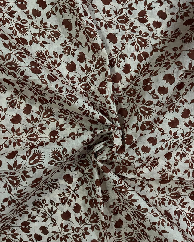 Kalamkari Cotton Hakoba Woven Print 3PC Dress Material Set in Rich Burgundy | Traditional Handcrafted Elegance