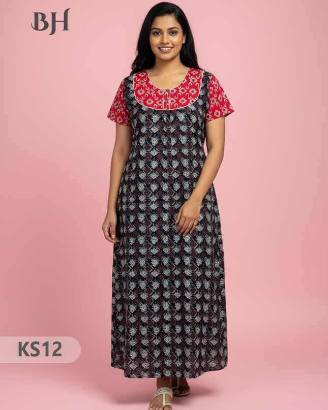Cotton Printed Nighties | Comfortable Free Size Nightwear for Women