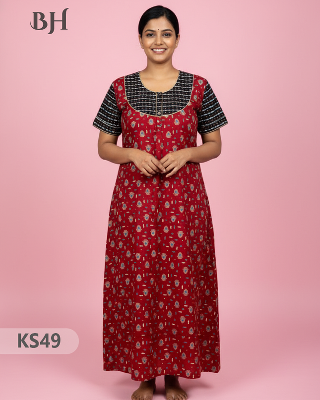 Cotton Printed Nighties | Comfortable Free Size Nightwear for Women