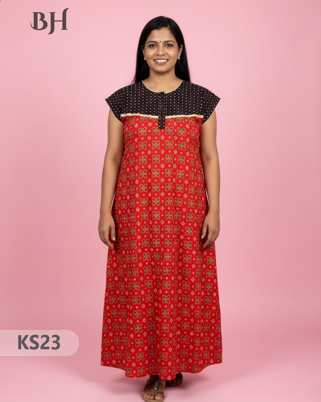 Cotton Printed Nighties | Comfortable Free Size Nightwear for Women