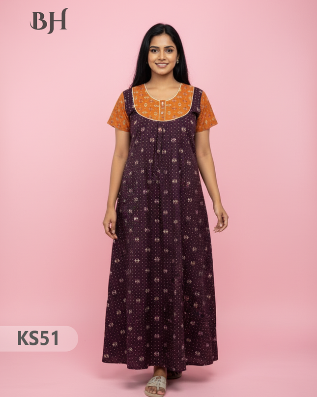 Cotton Printed Nighties | Comfortable Free Size Nightwear for Women