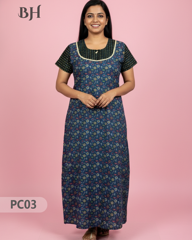 Cotton Printed Nighties | Comfortable Free Size Nightwear for Women
