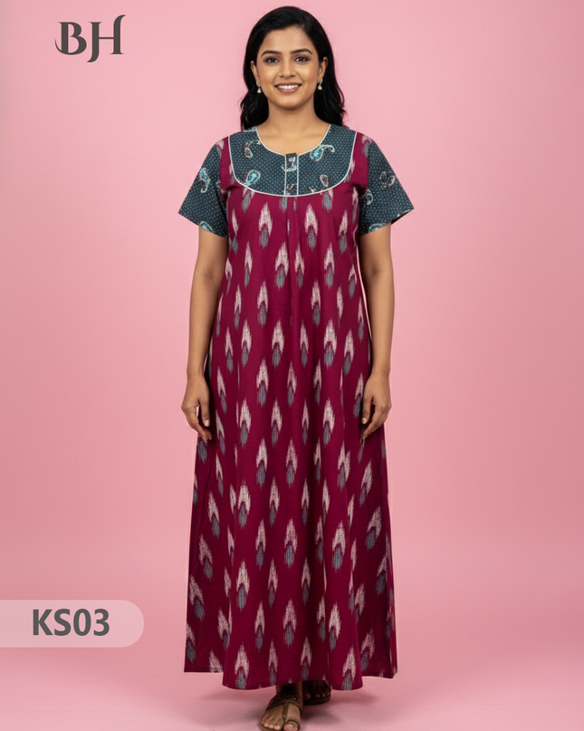 Cotton Printed Nighties | Comfortable Free Size Nightwear for Women