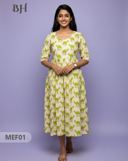 Mul Cotton Maternity & Feeding Frock – Cream