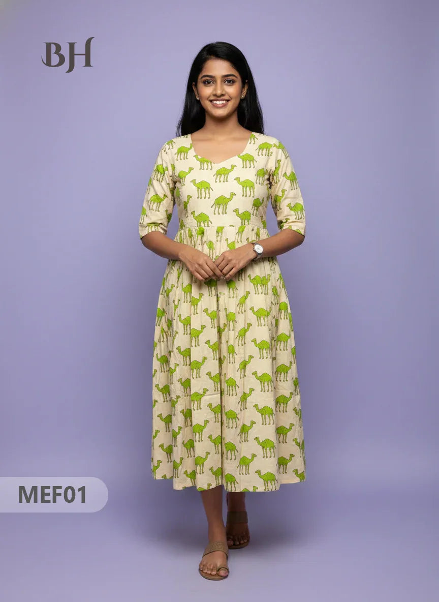 Mul Cotton Maternity & Feeding Frock – Cream