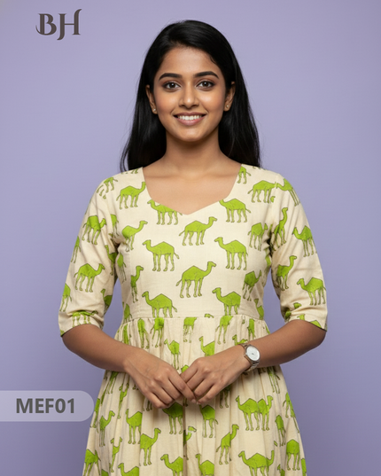 Mul Cotton Maternity & Feeding Frock – Cream