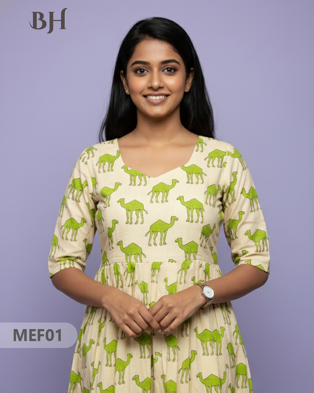 Mul Cotton Maternity & Feeding Frock – Cream