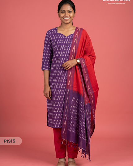 Pochampally Handloom Cotton Kurti Set Deep Purple – Star Neck, Elastic Bottom, Pocket | Premium Ethnic Wear