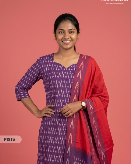 Pochampally Handloom Cotton Kurti Set Deep Purple – Star Neck, Elastic Bottom, Pocket | Premium Ethnic Wear