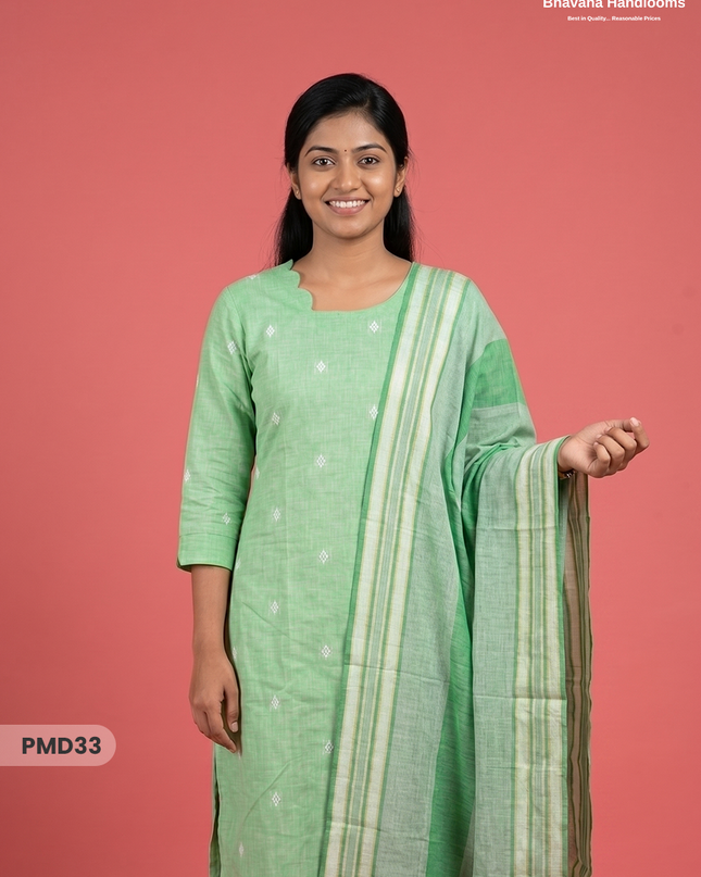 Handloom Jacquard 3pc Suit Set – Fresh Mint Green with Pocket, Elastic Bottom & Full Lining
