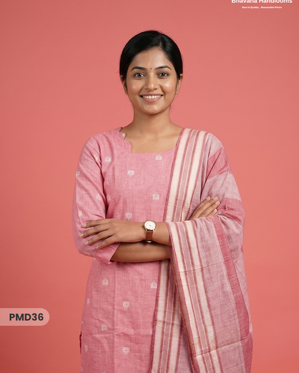 Handloom Jacquard 3pc Suit Set – Dusty Pink with Pocket, Elastic Bottom & Full Lining