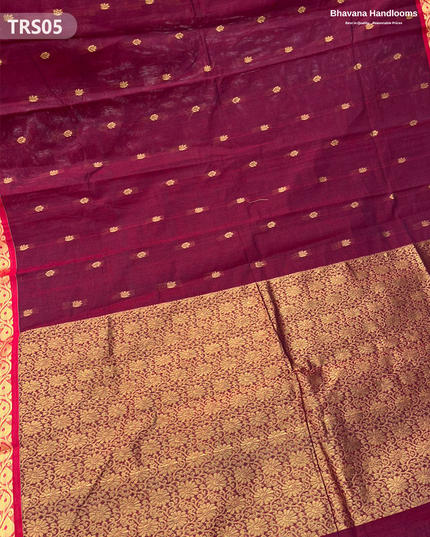 South Indian Premium Handloom Zari Border Saree with Rich Pallu – Maroon