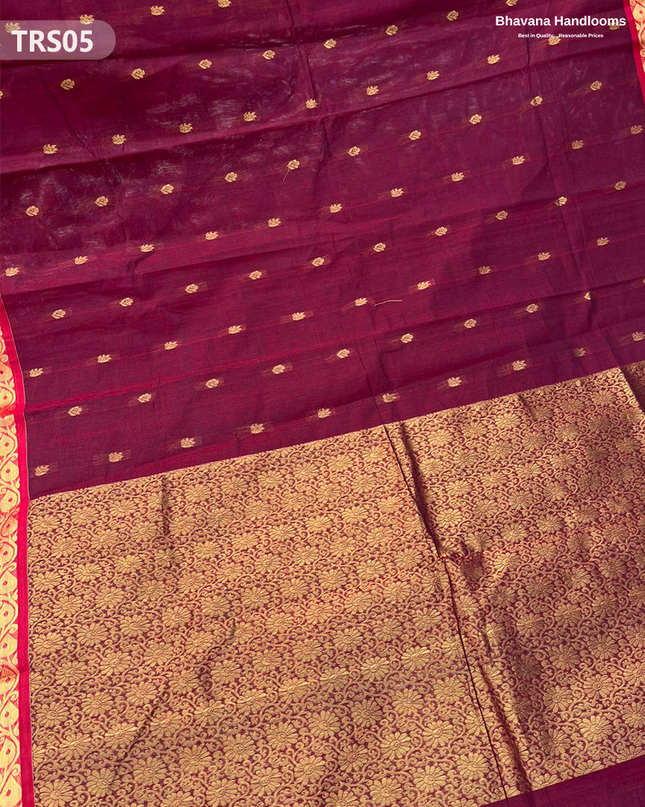 South Indian Premium Handloom Zari Border Saree with Rich Pallu – Maroon