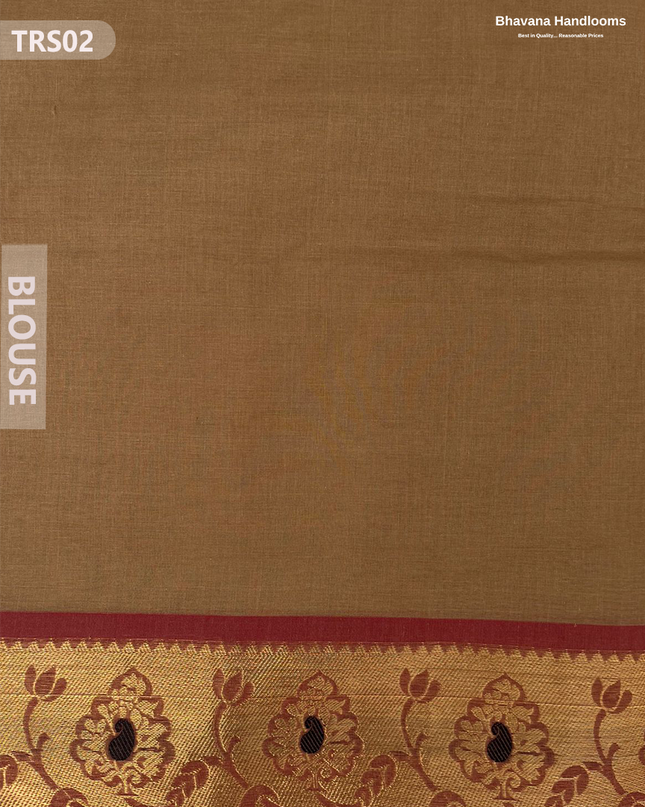 South Indian Premium Handloom Zari Border Saree with Rich Pallu – Dark Brown