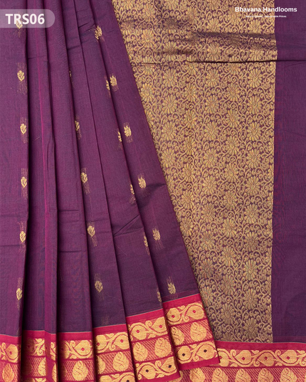 South Indian Premium Handloom Zari Border Saree with Rich Pallu – Deep Violet