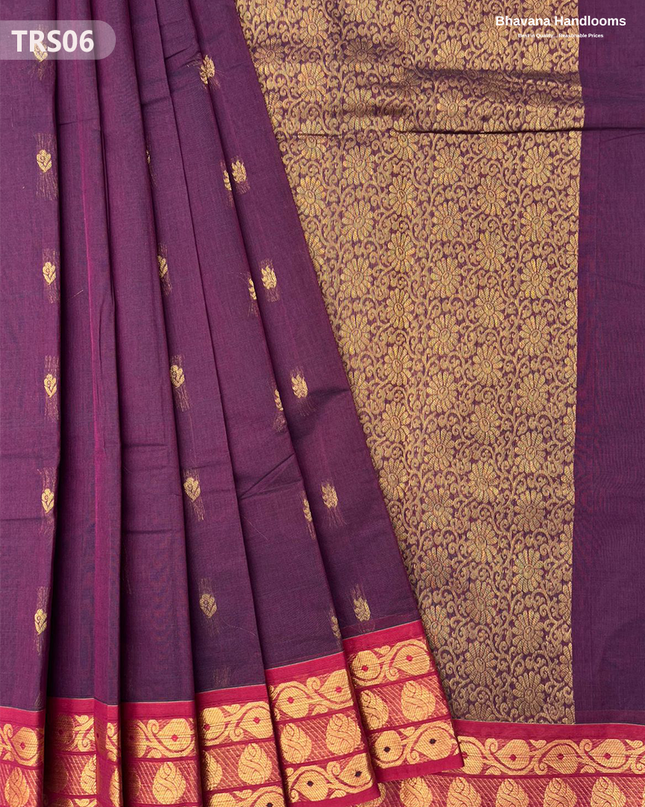 South Indian Premium Handloom Zari Border Saree with Rich Pallu – Deep Violet