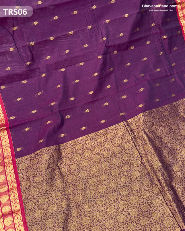 South Indian Premium Handloom Zari Border Saree with Rich Pallu – Deep Violet