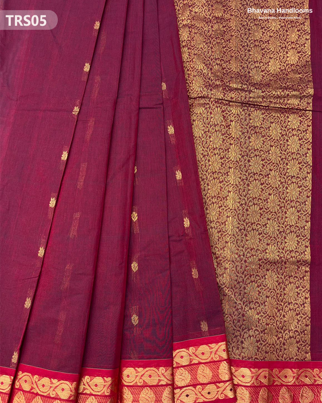 South Indian Premium Handloom Zari Border Saree with Rich Pallu – Maroon