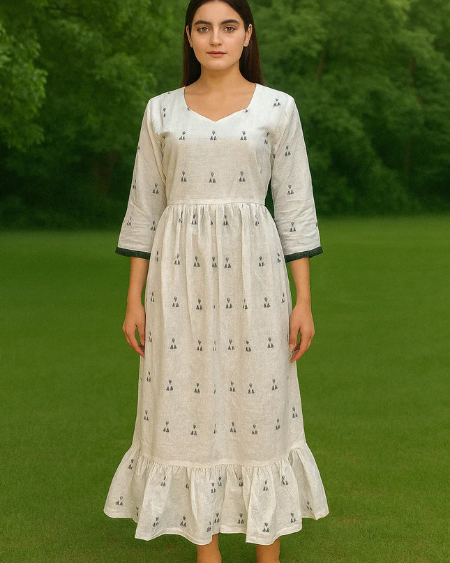 Elegant White Cotton Frock – Comfortable Daily & Occasion Wear