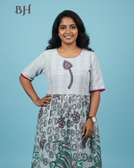 Cotton Long Frock with Lavender Grey Colour