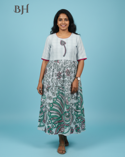 Cotton Long Frock with Lavender Grey Colour
