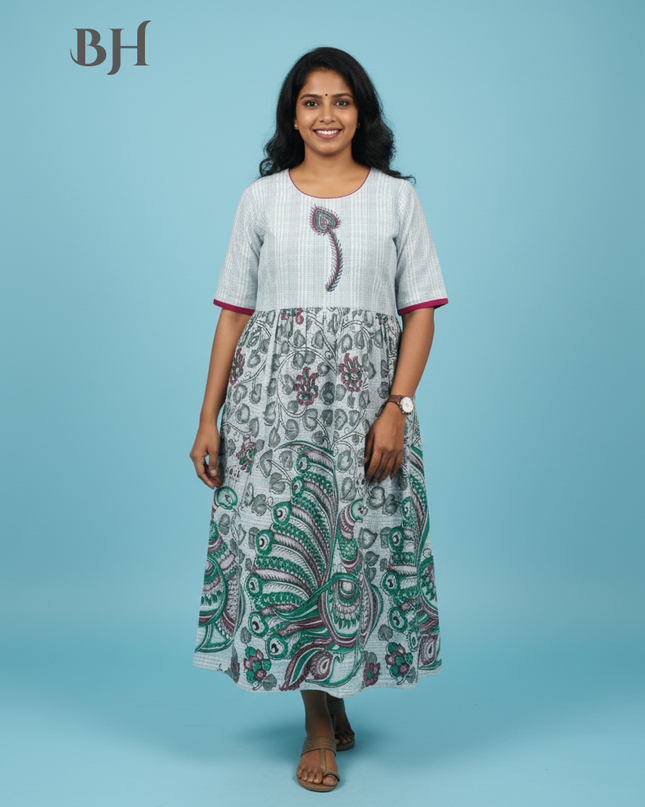 Cotton Long Frock with Lavender Grey Colour
