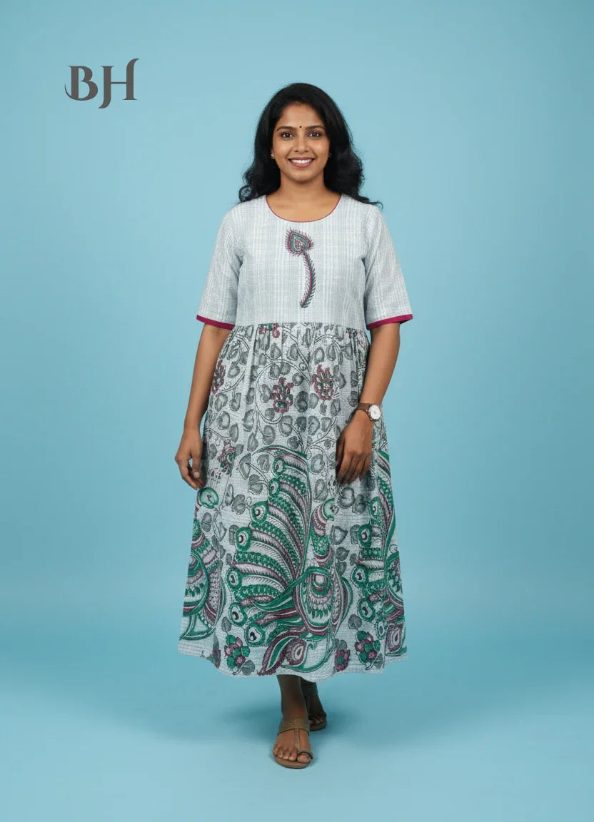 Cotton Long Frock with Lavender Grey Colour