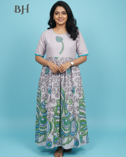 Cotton Long Frock with Half Lavender Colour