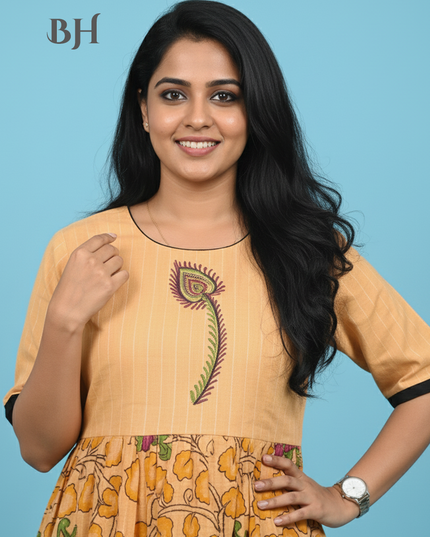 Cotton Long Frock with Peach Orange Colour