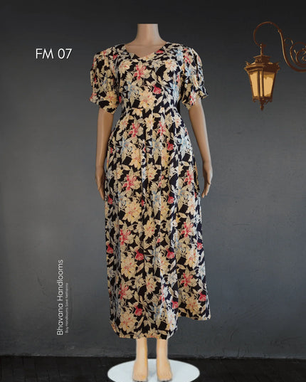 Premium Mul Cotton Frock Black – Puff Sleeve Design with Knots, Zero Shrinkage