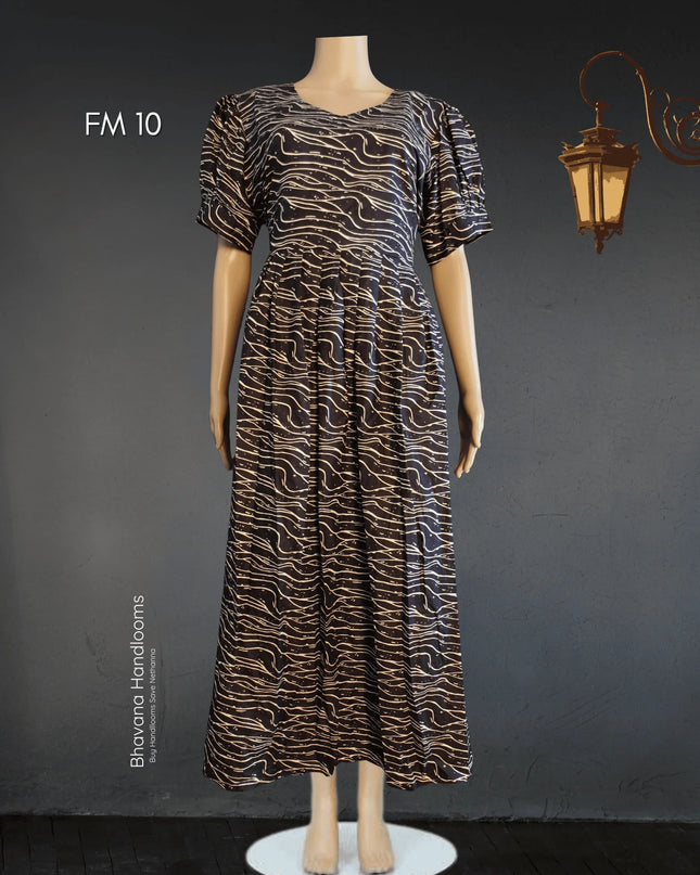 Premium Mul Cotton Frock Black – Puff Sleeve Design with Knots, Zero Shrinkage