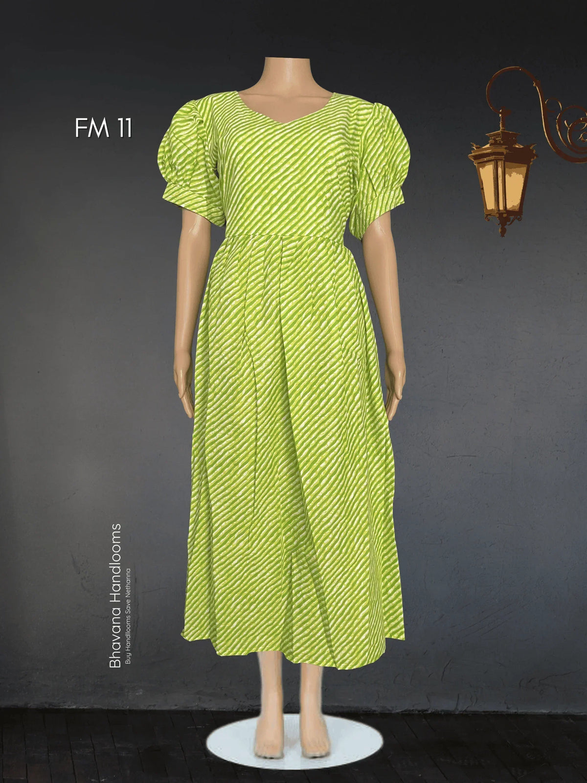 Premium Mul Cotton Frock Parrot Green – Puff Sleeve Design with Knots, Zero Shrinkage