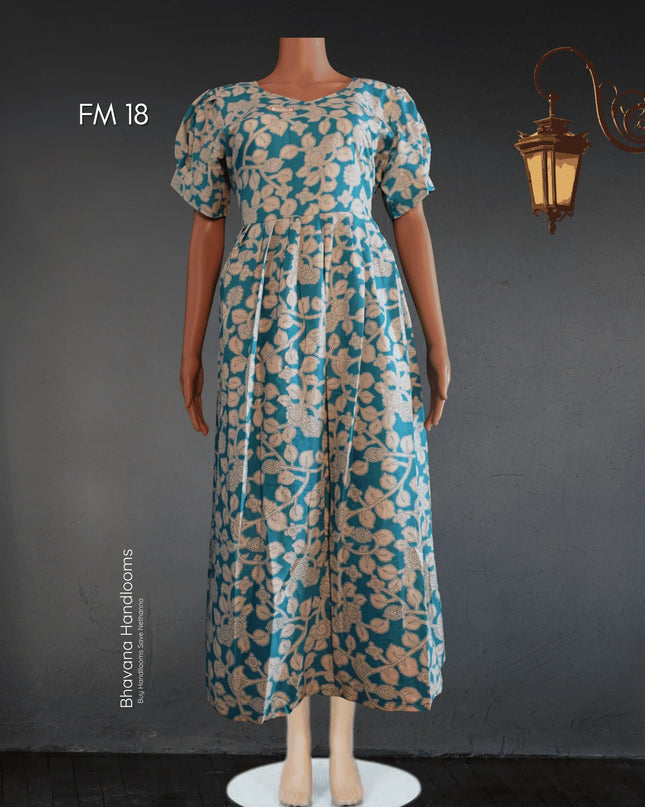Premium Mul Cotton Frock Sky Blue – Puff Sleeve Design with Knots, Zero Shrinkage