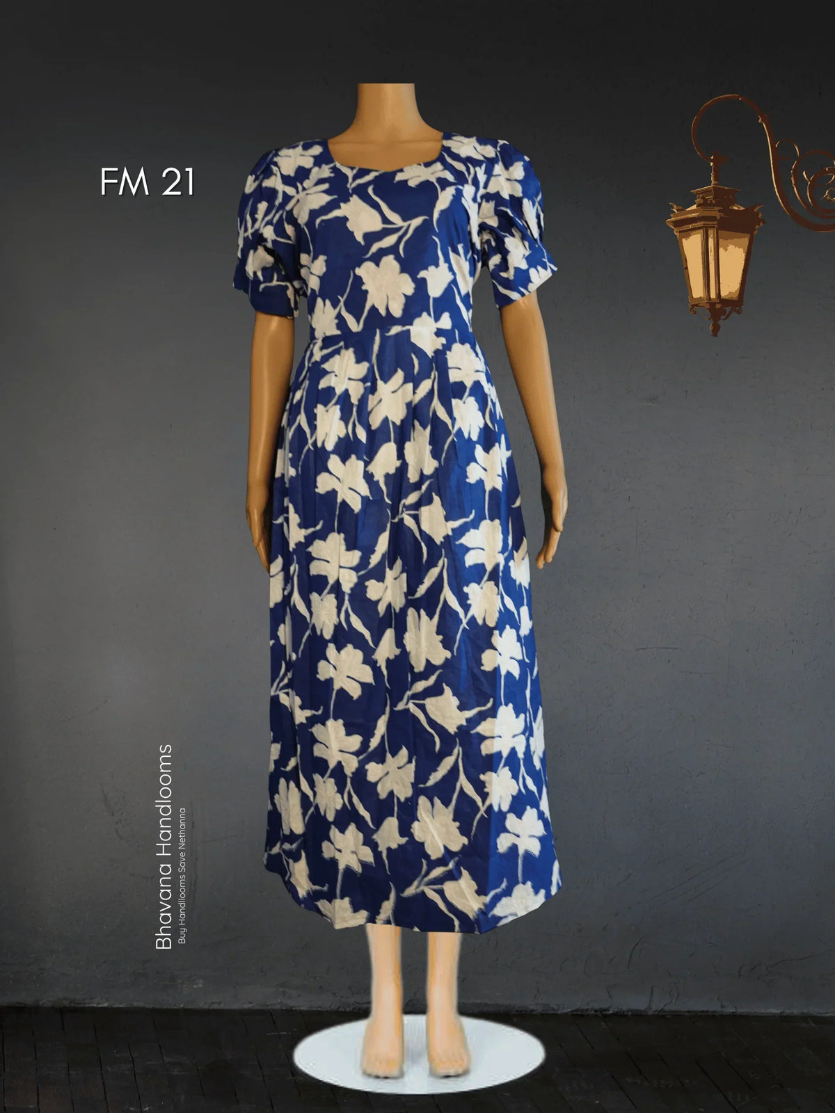 Premium Mul Cotton Frock Royal Blue – Puff Sleeve Design with Knots, Zero Shrinkage