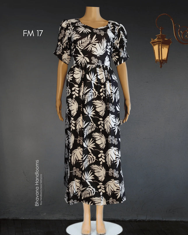 Premium Mul Cotton Frock Black – Puff Sleeve Design with Knots, Zero Shrinkage