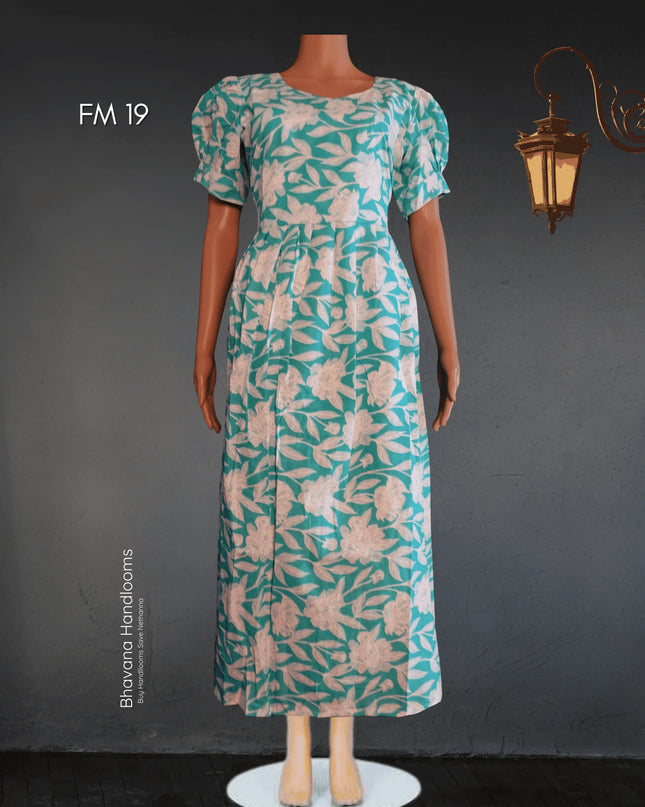 Premium Mul Cotton Frock Sky Blue – Puff Sleeve Design with Knots, Zero Shrinkage